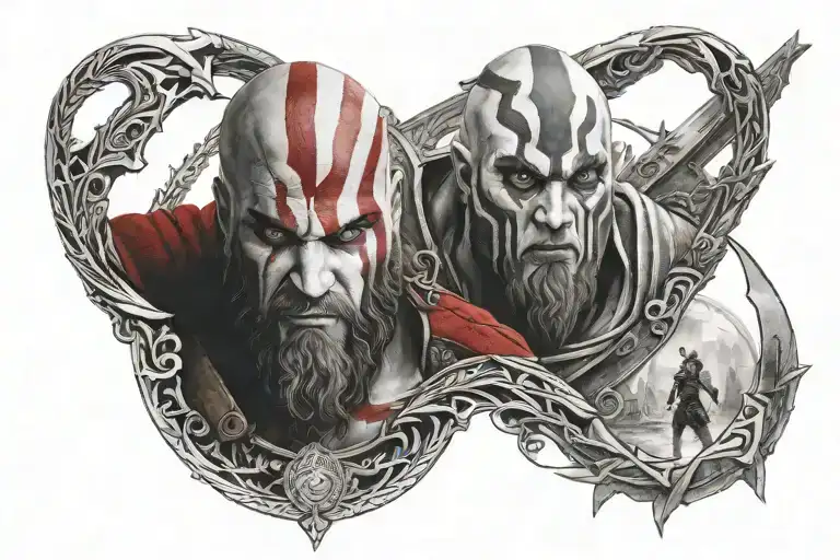 god of war, assasins creed tattoo design idea