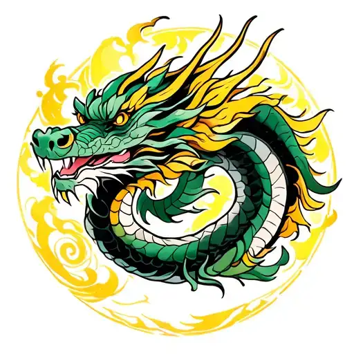 traditional japanese dragon tatto green and yellow dragon tattoo design idea