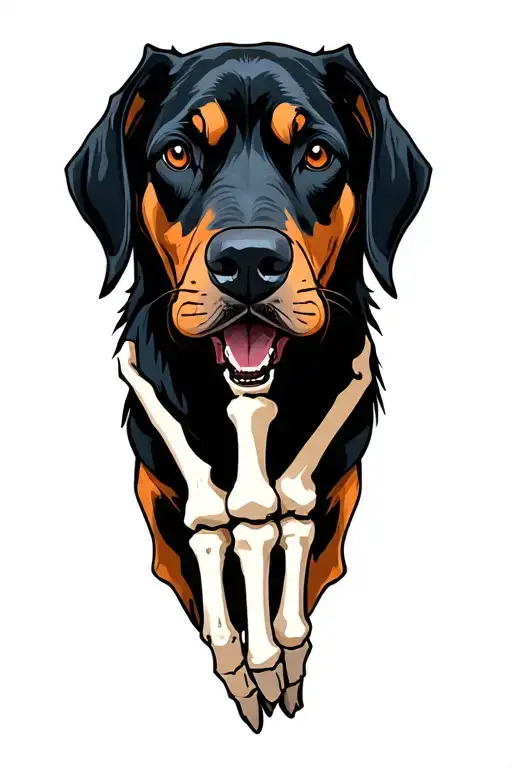 humanoid bloohound with bone hand dnd style tattoo design idea