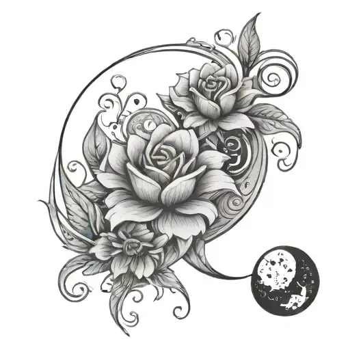 flowers, a new moon and a womb tattoo depicting tattoo design idea