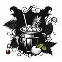 witch cauldron pineapple cherries coconut tattoo design idea