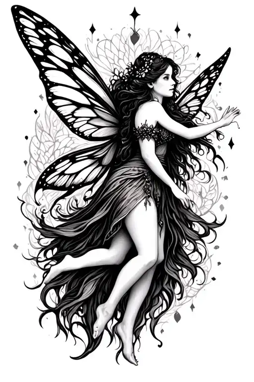 mystical fairy flying  tattoo design idea