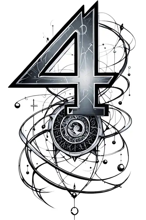 quantum physics with the number 4 tattoo design idea