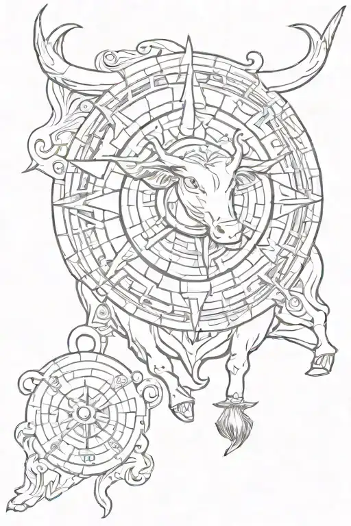 Spanish bull, Spanish tiles, sea, compass tattoo design idea
