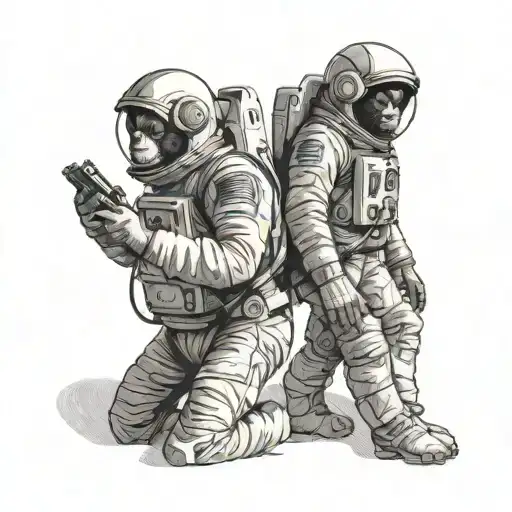 Two apes wearing astronaut lost in space tattoo design idea