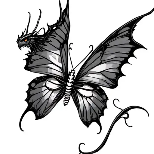 skeletal dragon tattoo featuring butterfly's wings vivid tattoo design idea