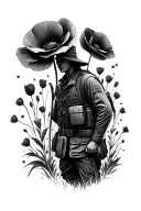 Poppy remembrance tattoo including silouhette soldier tattoo design idea