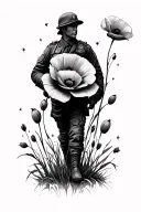 Poppy remembrance tattoo including silouhette soldier tattoo design idea