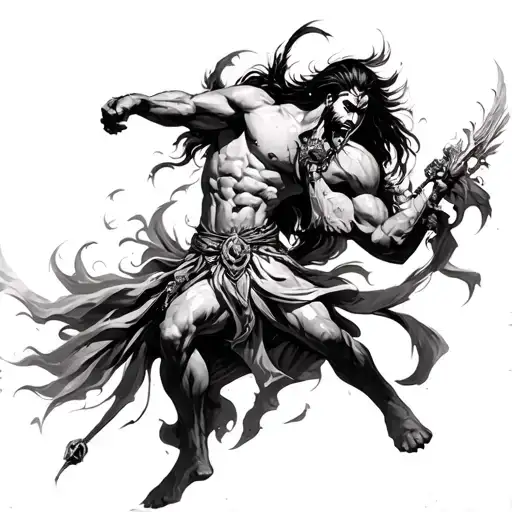 Karna engaged in battle tattoo design idea