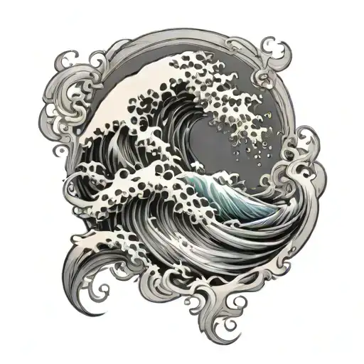 mounteen, sea wave, fire flames tattoo design idea
