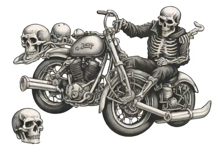 death skeleton on skeletal motorbike tattoo design idea