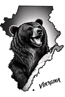 the outline of the state of west virginia in the center, with a black bear, a cardinal, the West Virginia University Woo tattoo design idea