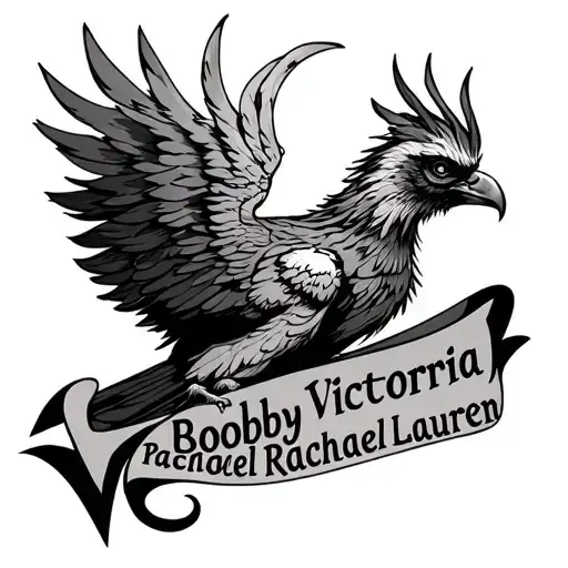 "Bobby Victoria Rachael Lauren " vikingphoenix with 5 kids names incorporated tattoo design idea