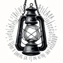 black and grey lantern with the words "I've always been dark with light somewhere in the distance" tattoo design idea