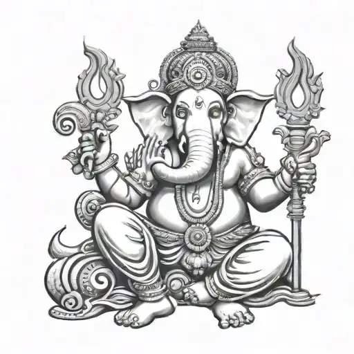 indian god mythology lord ganesha shiva brahma combo tattoo design idea