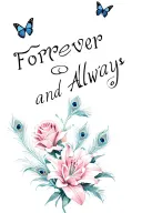 A bunch of lilies with three butterflies, three small peacock feathers words saying forever and always with two roses tattoo design idea