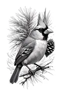 cardinal carrying a pinecone with Japanese waves tattoo design idea