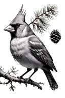 cardinal carrying a pinecone with Japanese waves tattoo design idea