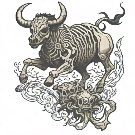 skeleton bull riding  tattoo design idea