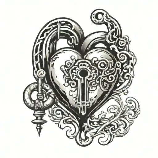A tattoo design of a heart-shaped lock with a key that resembles a treble clef to represent your love for music and your boyfriend tattoo design idea