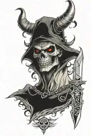 knife skull devil tattoo design idea