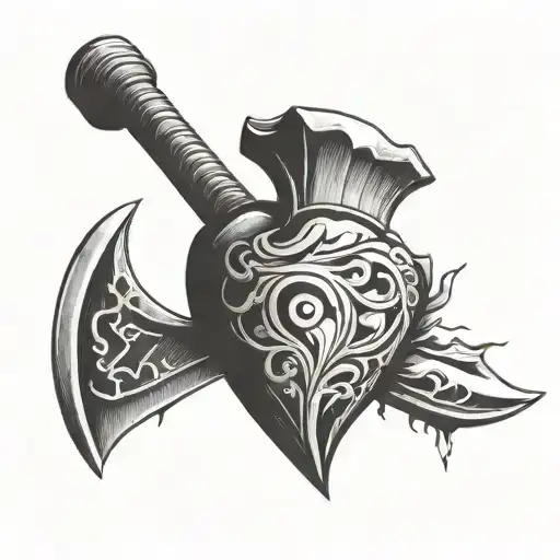 axe sticking into a heart tattoo design idea