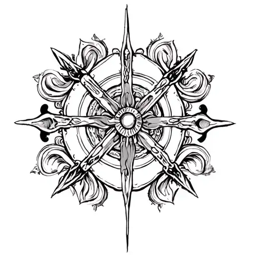 Generate a Symmetrical tattoo on the upper middle chest that does not go over collarbones. Make it have gothic religious tattoo design idea