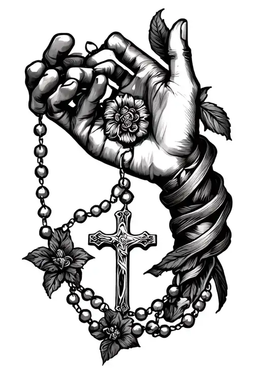 rosary beads wrapped around lower arm, cross on the wrist  tattoo design idea