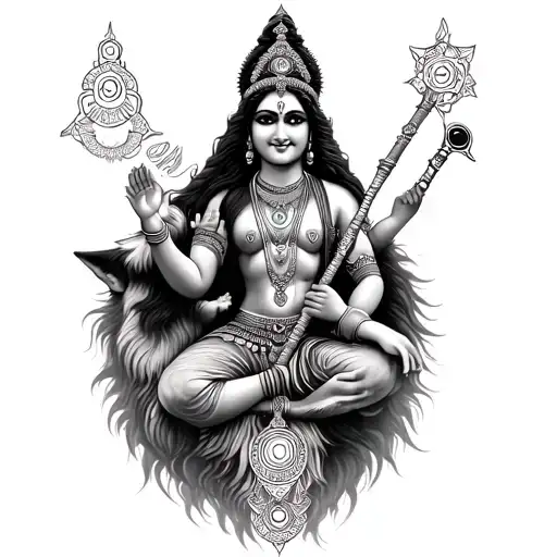 shri krishna flute and chakra and wolf tattoo design idea