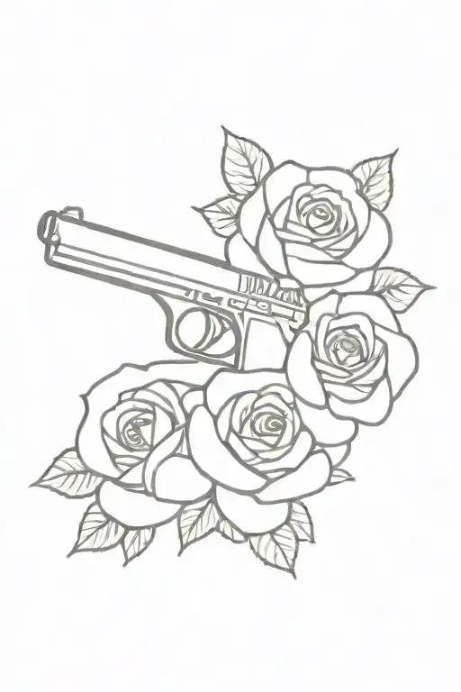  pistol with roses growing   tattoo design idea