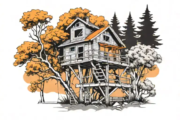  Los Angeles lifeguard tower treehouse in Aspen trees tattoo design idea