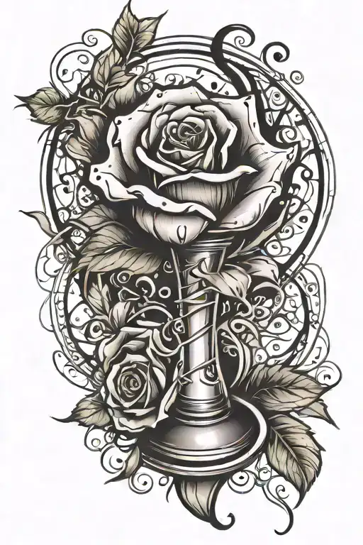 Hourglass wilting black rose tattoo design idea