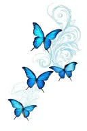 blue butterfly and scroll tattoo design idea