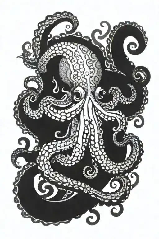octopus with a tentacle around an elaborate anchor  tattoo design idea