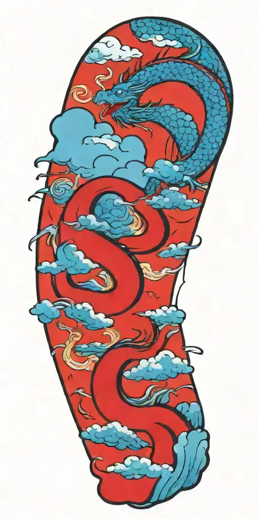 dragon over mountain with cloud tattoo design idea