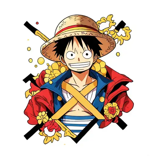 Luffy portrait of One Piece within an X tattoo design idea