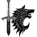viking sword wolf howling tattoo design idea