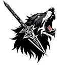 viking sword wolf howling tattoo design idea