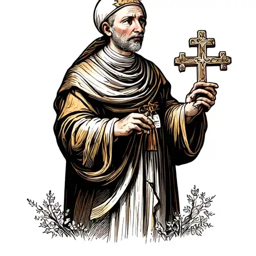 catholic monk with church in his hands holding tattoo design idea