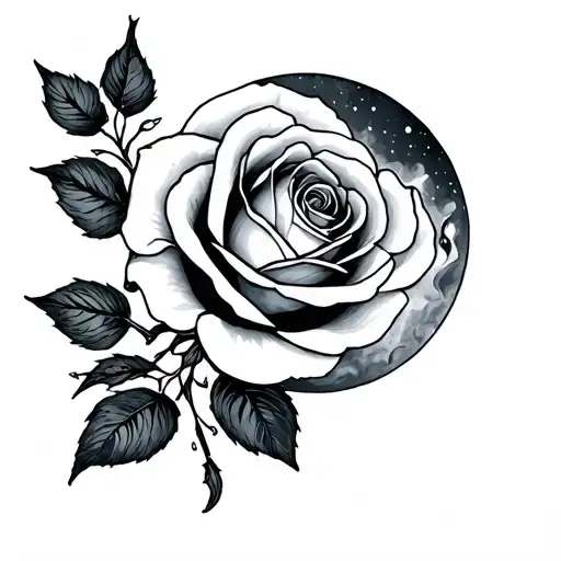 dainty rose, moon and cardinal tattoo design idea