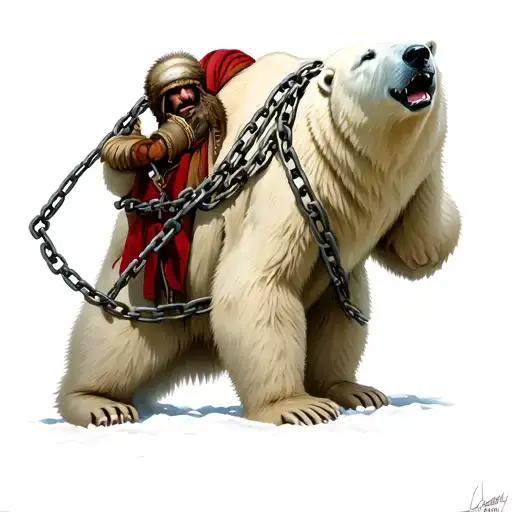 polar bear wearing chains attacked by eskimos tattoo design idea