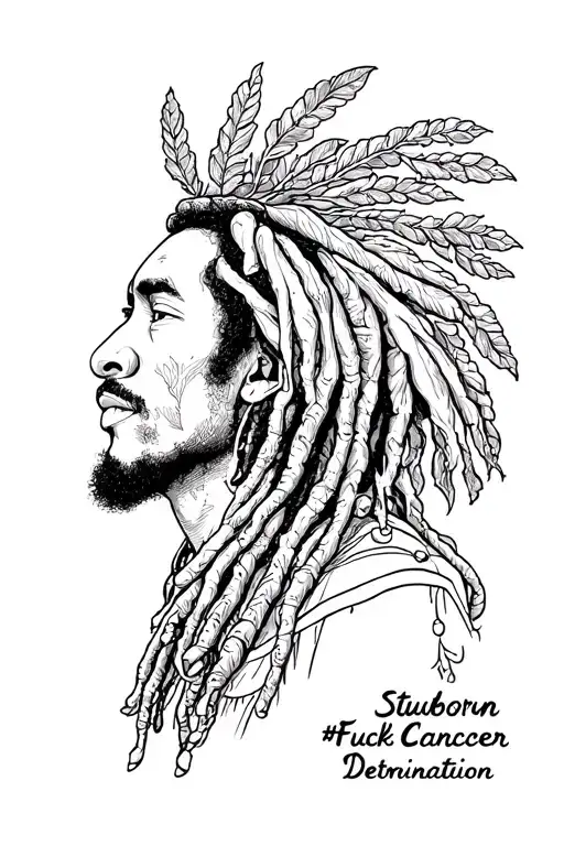 Fuck Cancer #Stubborn Determination Bob Marley Aquarian tattoo design idea