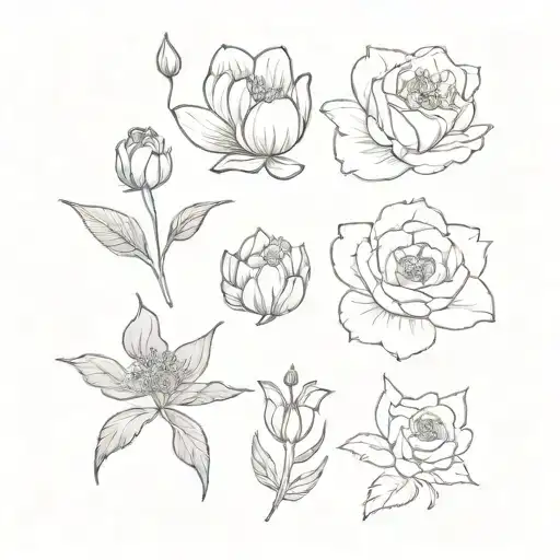 January, march, may, august, and december birth flowers tattoo design idea