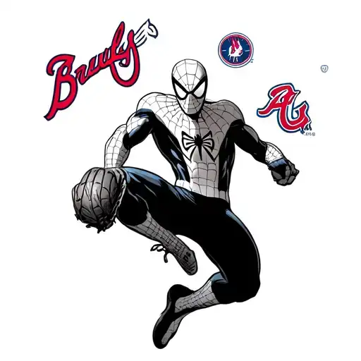 Spider-Man swinging through a baseball stadium with Atlanta Braves logos in the background tattoo design idea