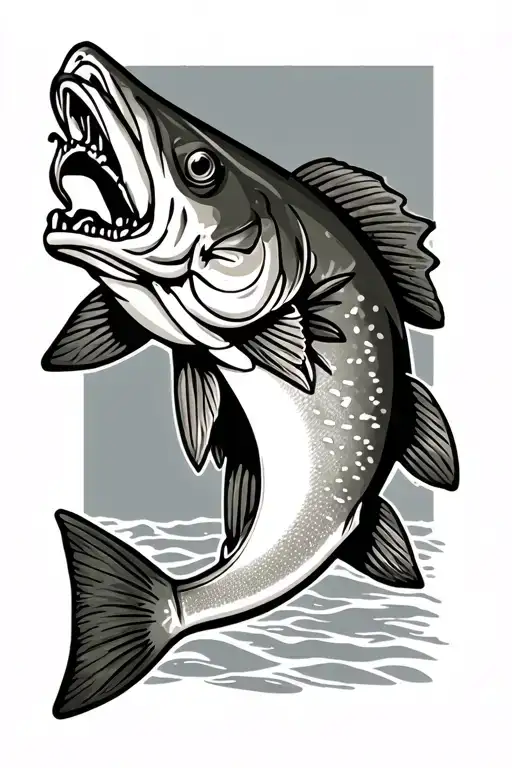 lake trout eating tube jig tattoo design idea