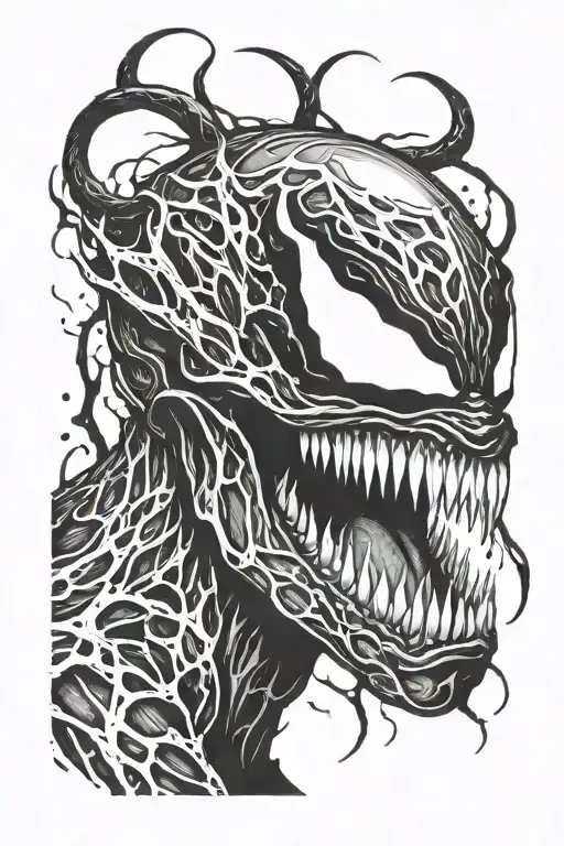 Venom's face with shady details, splashed ink tattoo tattoo design idea