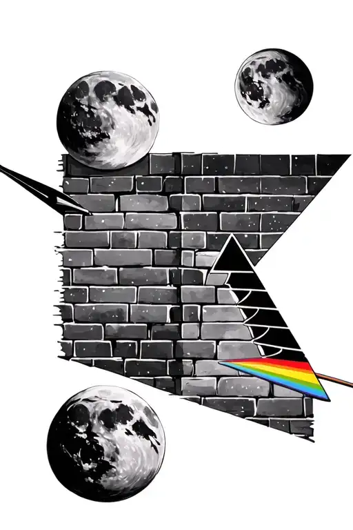 pink floyd another brick in the wall and prism and moon tattoo design idea