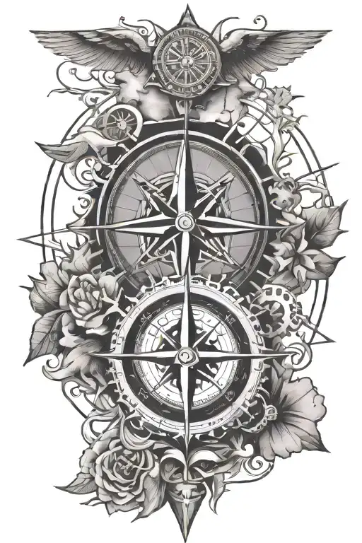 compass rose, surrounded by mount everest, with a bike cassette tattoo design idea
