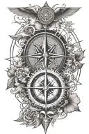 compass rose, surrounded by mount everest, with a bike cassette tattoo design idea