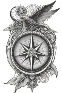 compass rose, surrounded by mount everest, with a bike cassette tattoo design idea